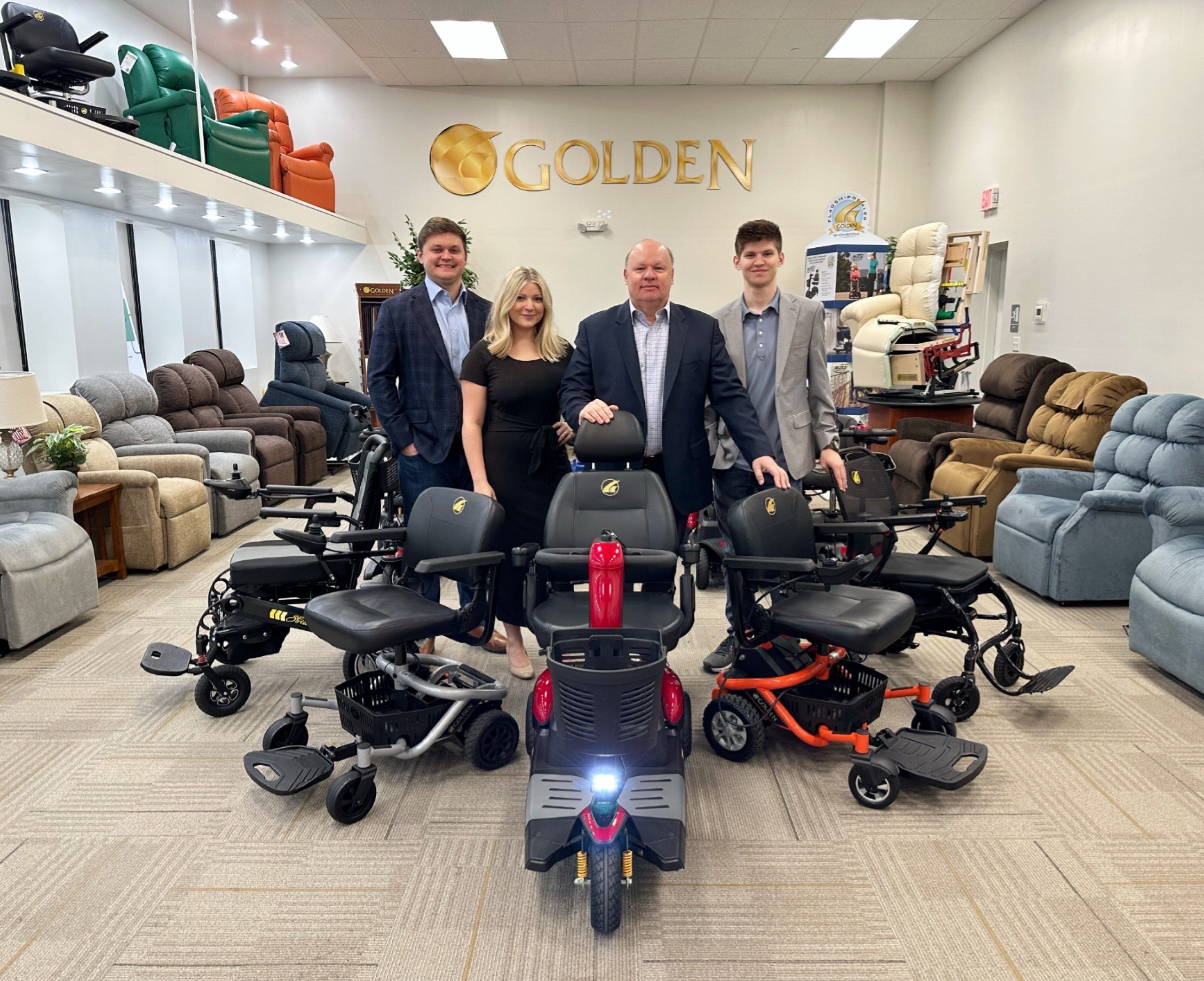 Photo of the Golden Family with powered wheel chairs