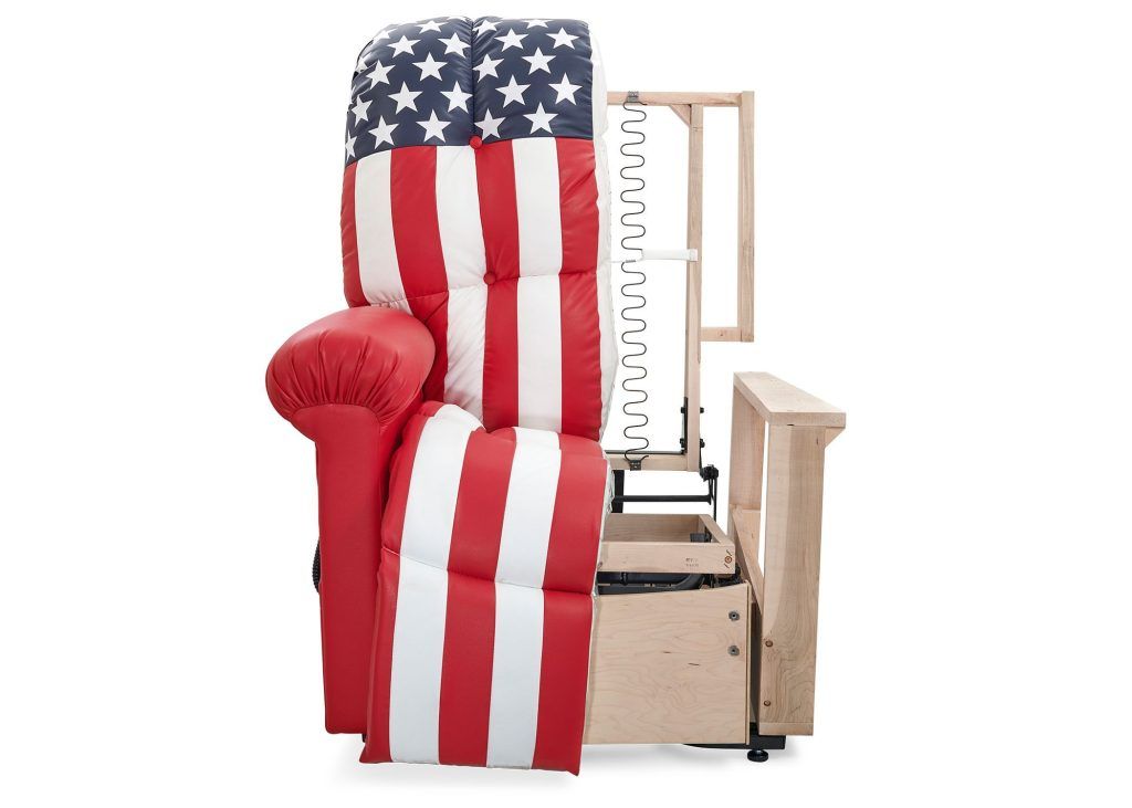Photo of the insides of an American flag golden technologies chair